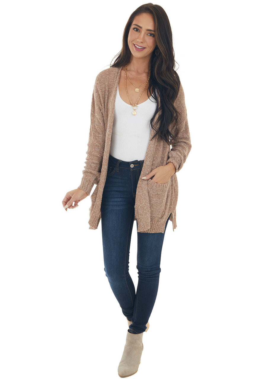 Light Cognac Two Tone Loose Knit Cardigan