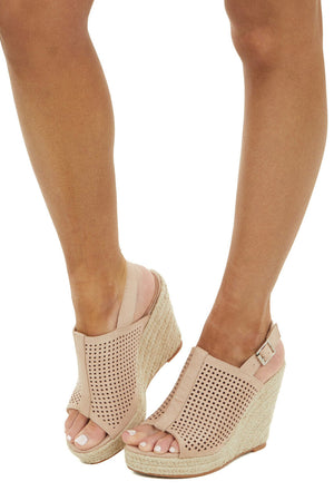 Latte Square Laser Cut Out Espadrille Sling Back Wedges 
