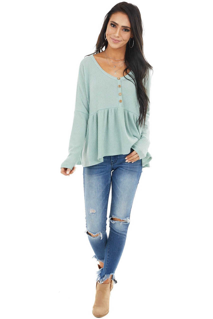 Seafoam Henley Oversized Long Sleeve Babydoll Knit Top