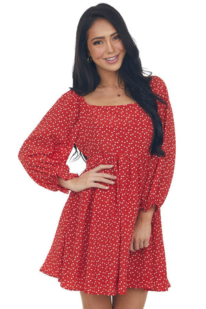 Lipstick Red Heart Print Babydoll Mini Dress