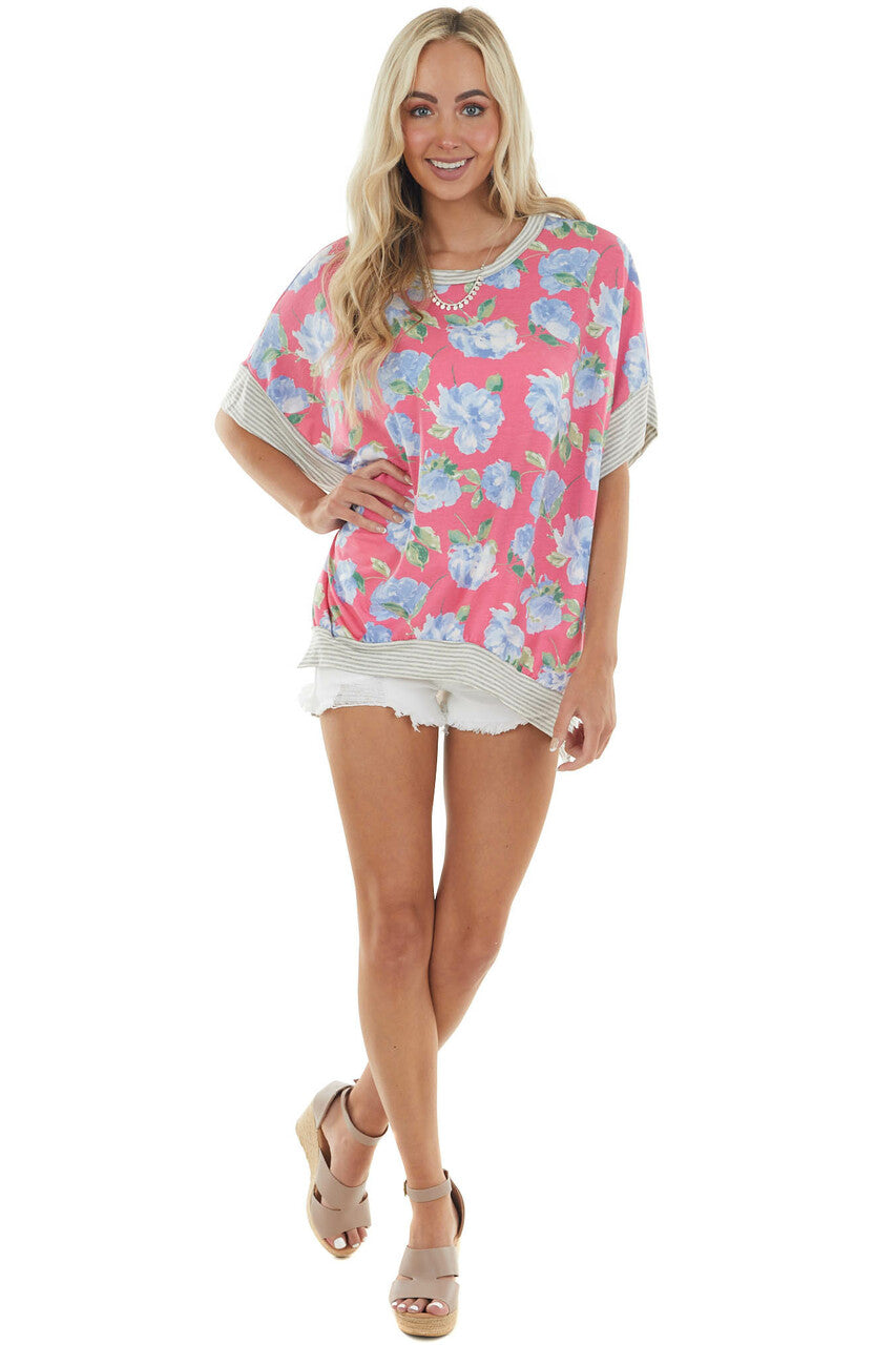 Watermelon Floral Print Short Sleeve Knit Top