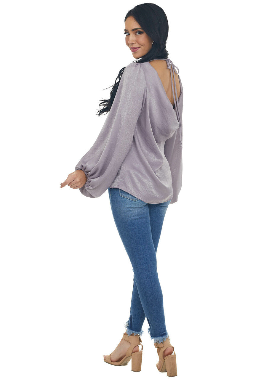 Faded Lavender Bubble Sleeve Cowl Back Blouse