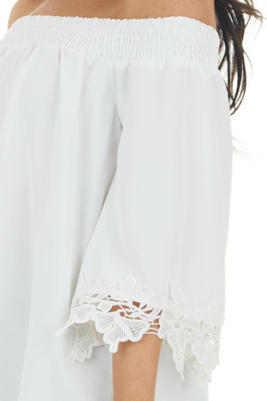 Pearl White Off the Shoulder Blouse with Lace Details