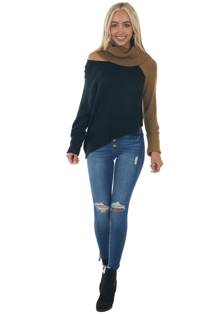 Black and Brown Sugar Cold Shoulder Sweater 