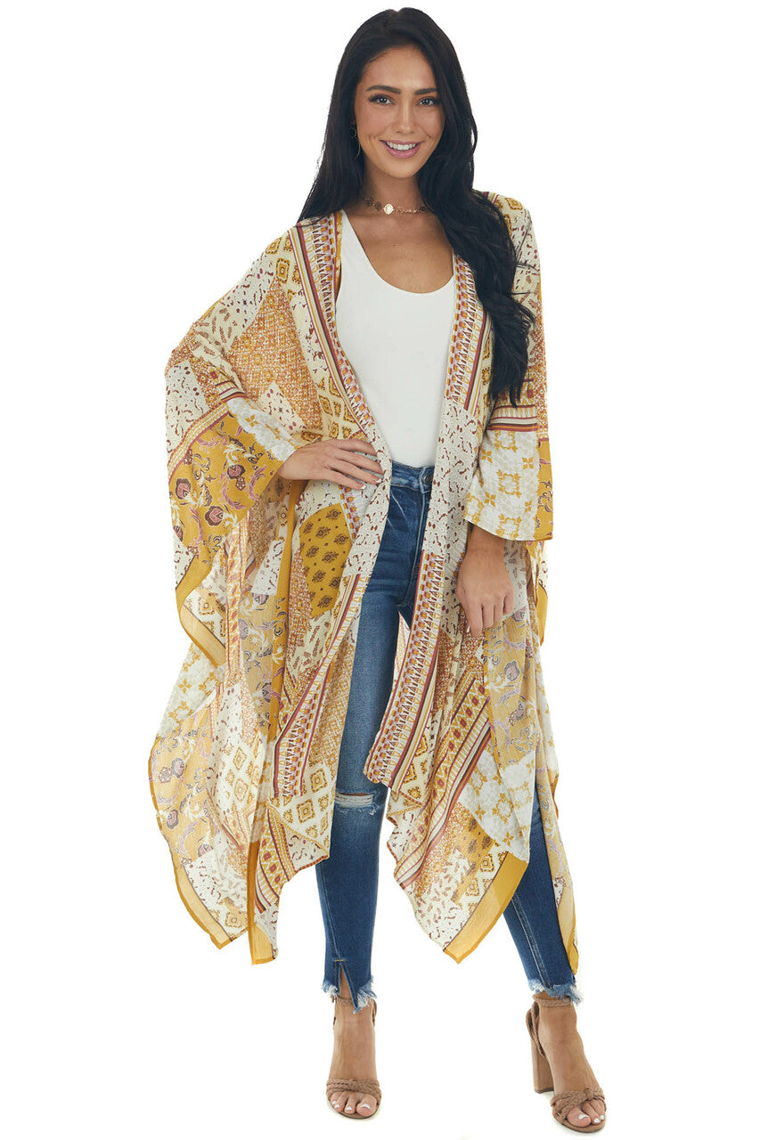 Amber Abstract Multicolor Loose Flowy Kimono