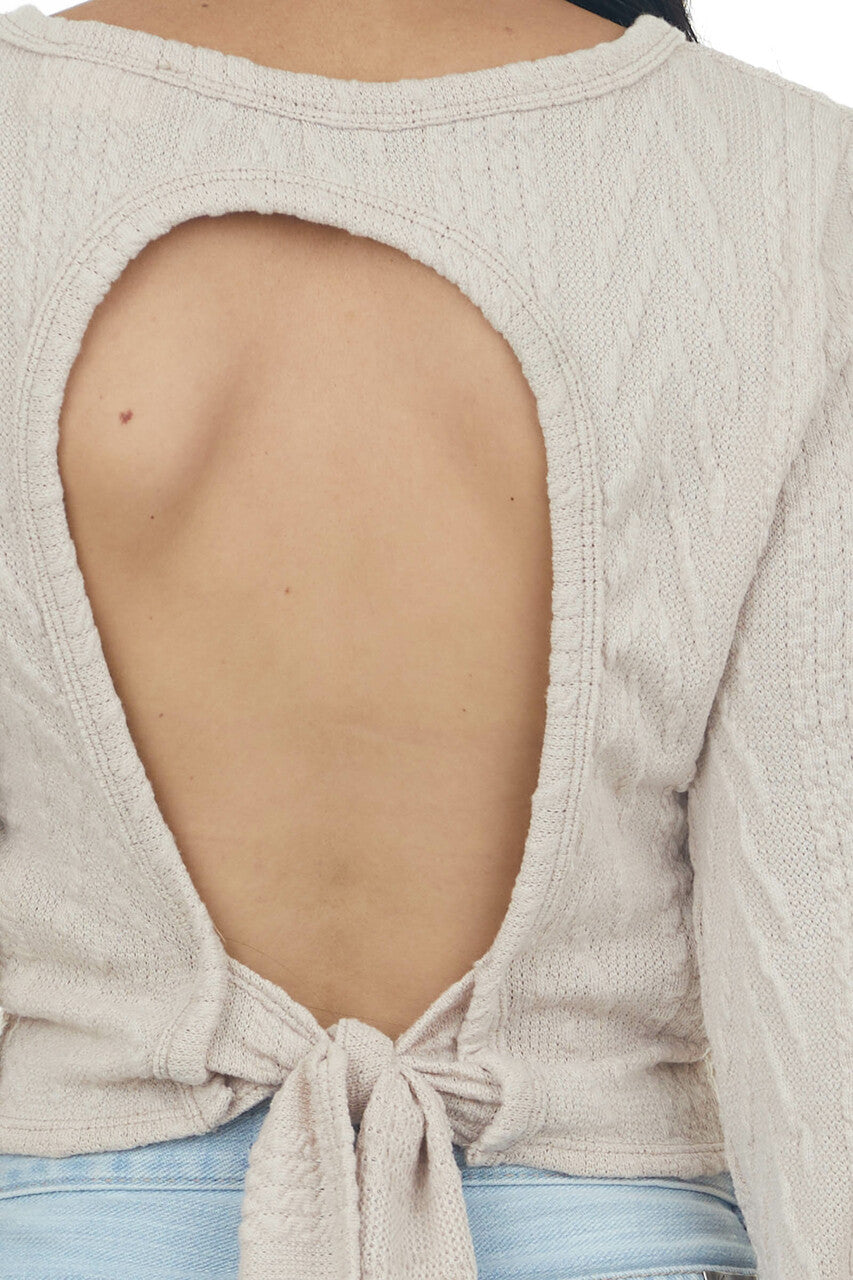 Desert Sand Cable Knit Top with Open Back 