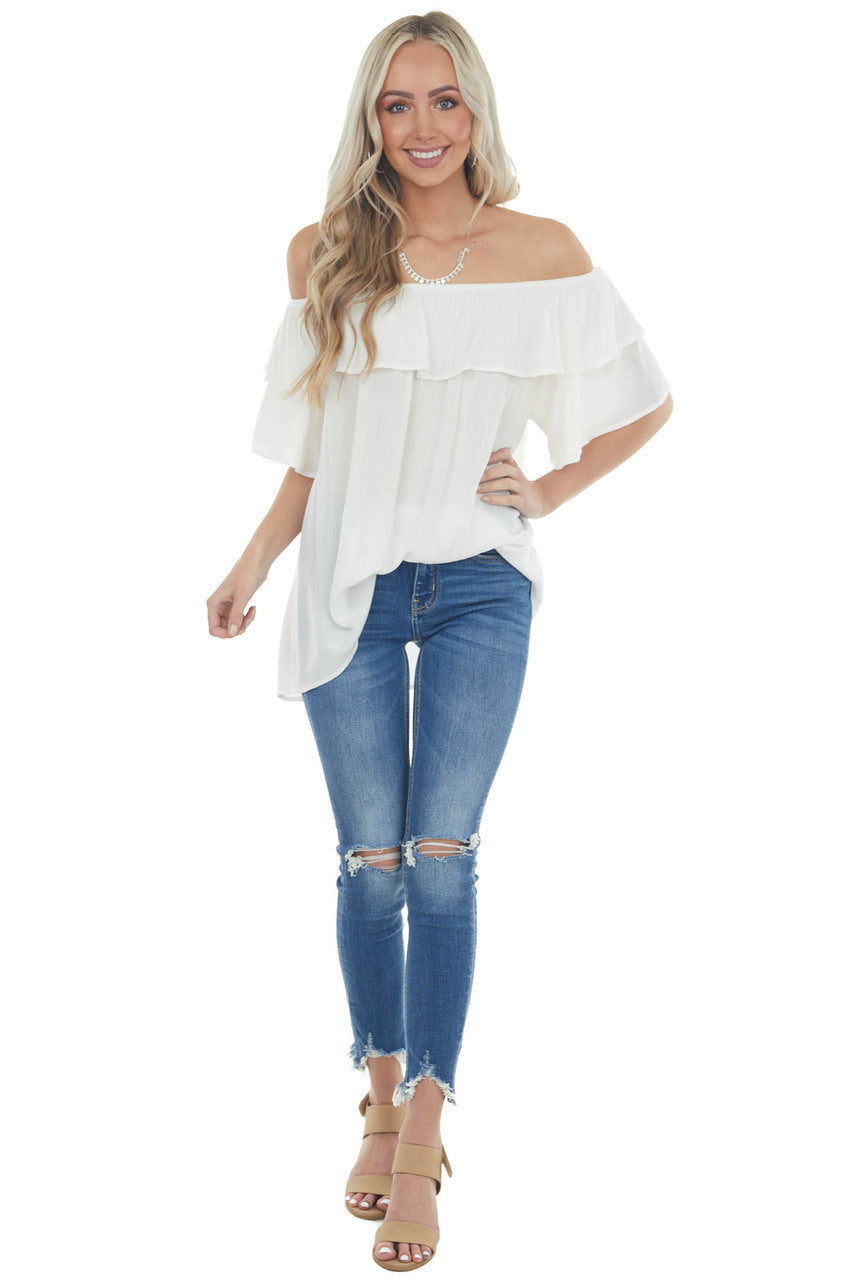Ivory Off the Shoulder Metallic Thread Blouse 