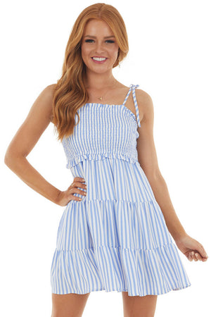 Cornflower Blue Striped Sleeveless Mini Dress