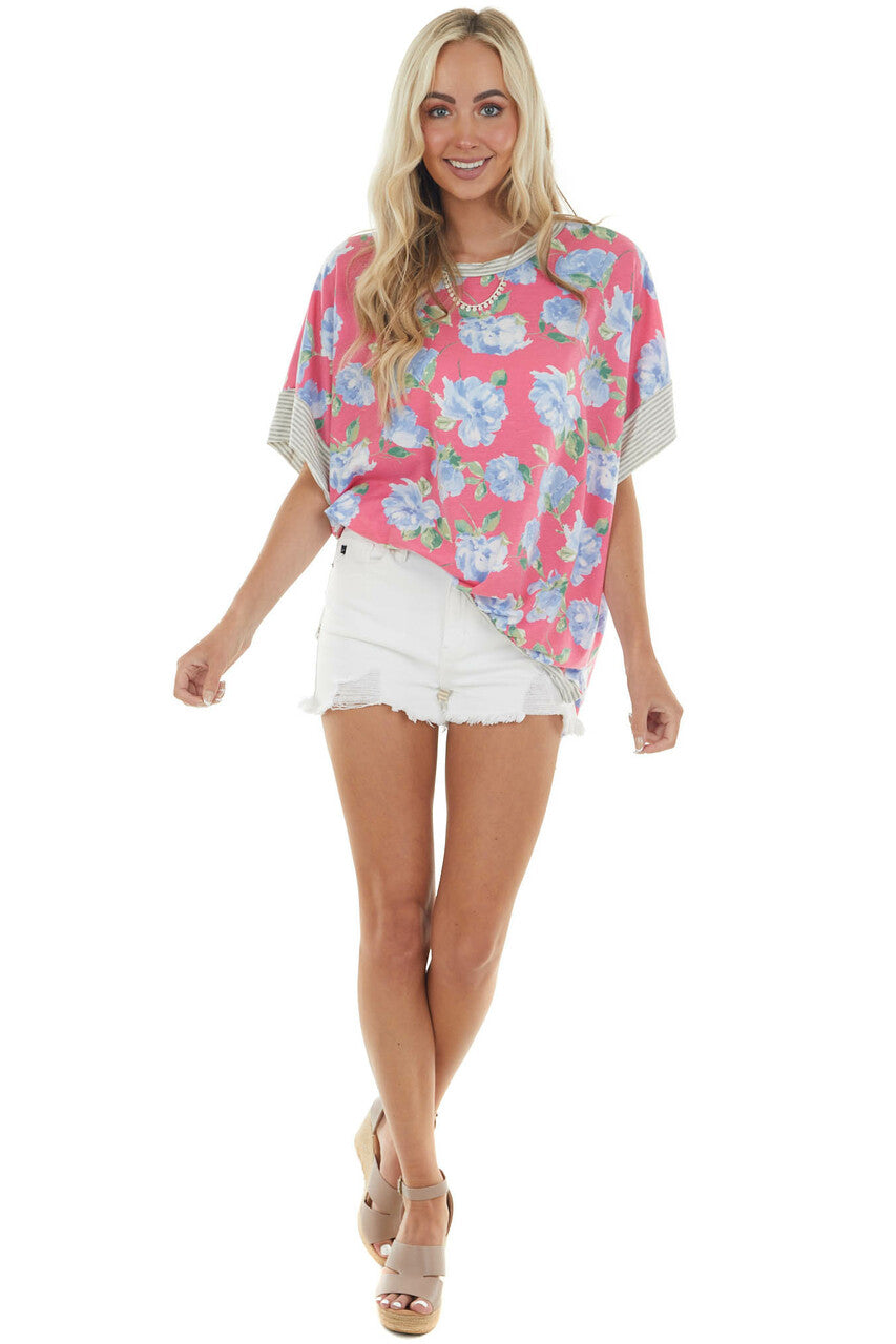 Watermelon Floral Print Short Sleeve Knit Top