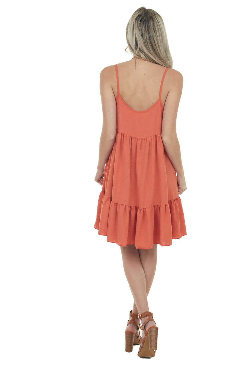 Rust Sleeveless Short Tiered Woven Dress