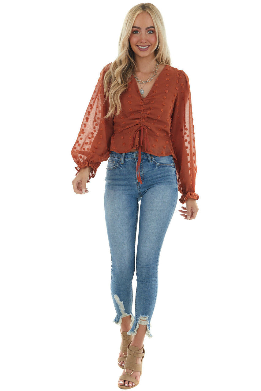 Ginger Swiss Dot Ruched Bubble Sleeve Blouse