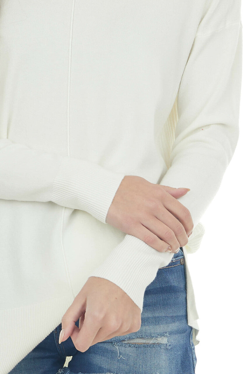 Cream Super Soft Knit Top with Ribbed Sides