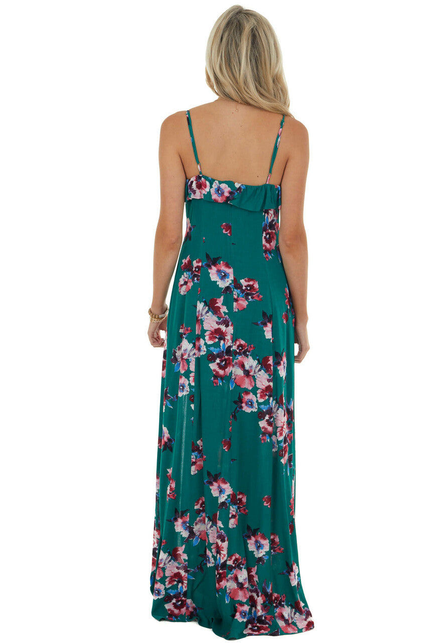 Jungle Green Floral Sleeveless Maxi Dress