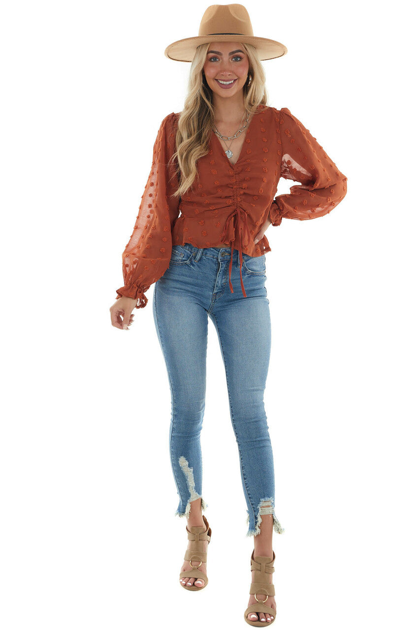 Ginger Swiss Dot Ruched Bubble Sleeve Blouse