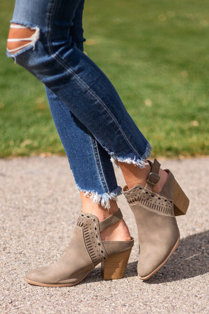 Taupe Closed Toe Booties with Studs