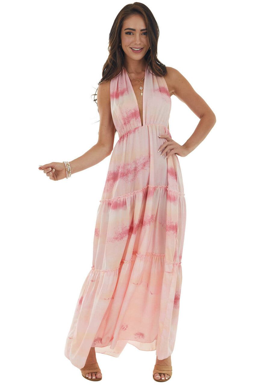 Cherry Blossom Tie Dye Halter Neck Maxi Dress