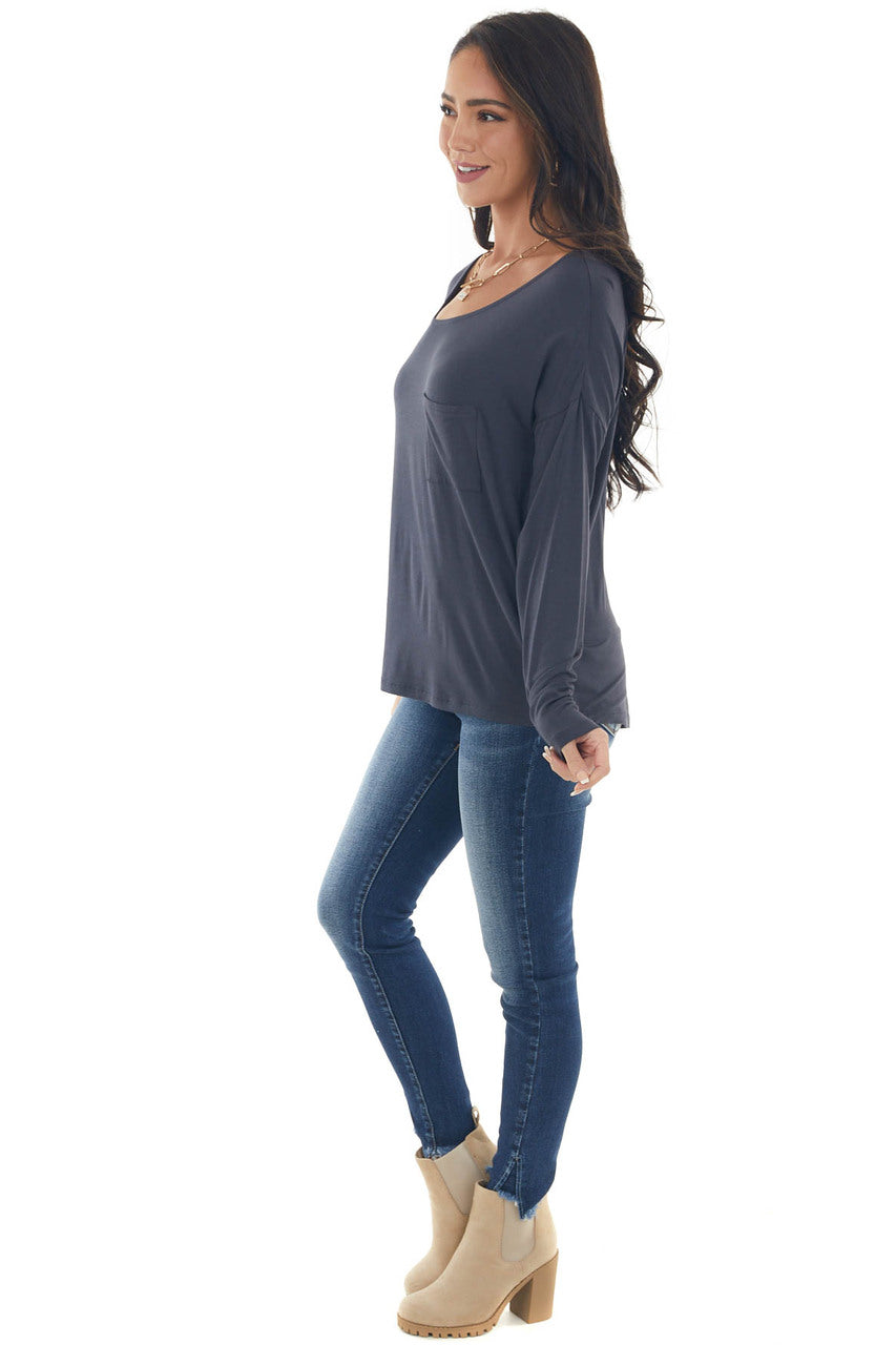 Charcoal Drop Shoulder Chest Pocket Top