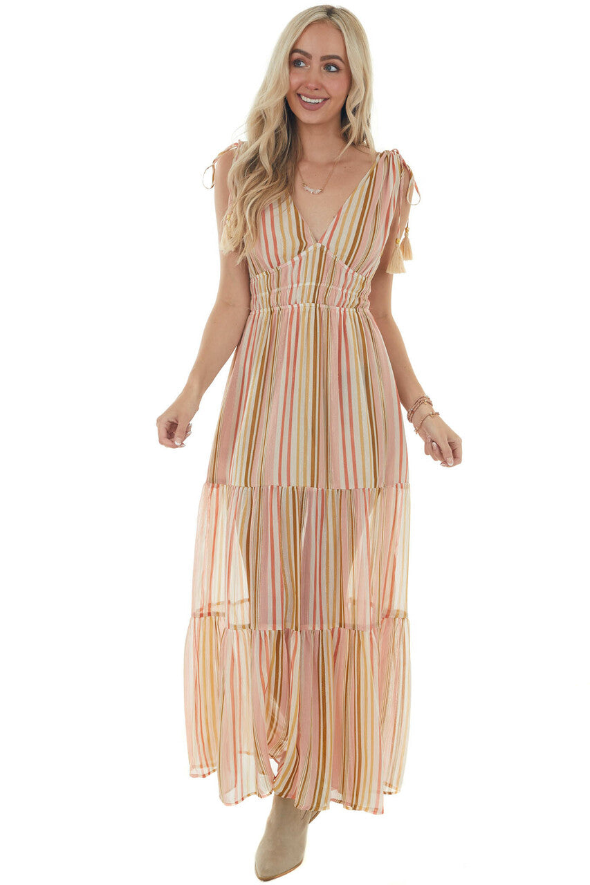 Ivory Multicolor Striped Tiered Maxi Dress