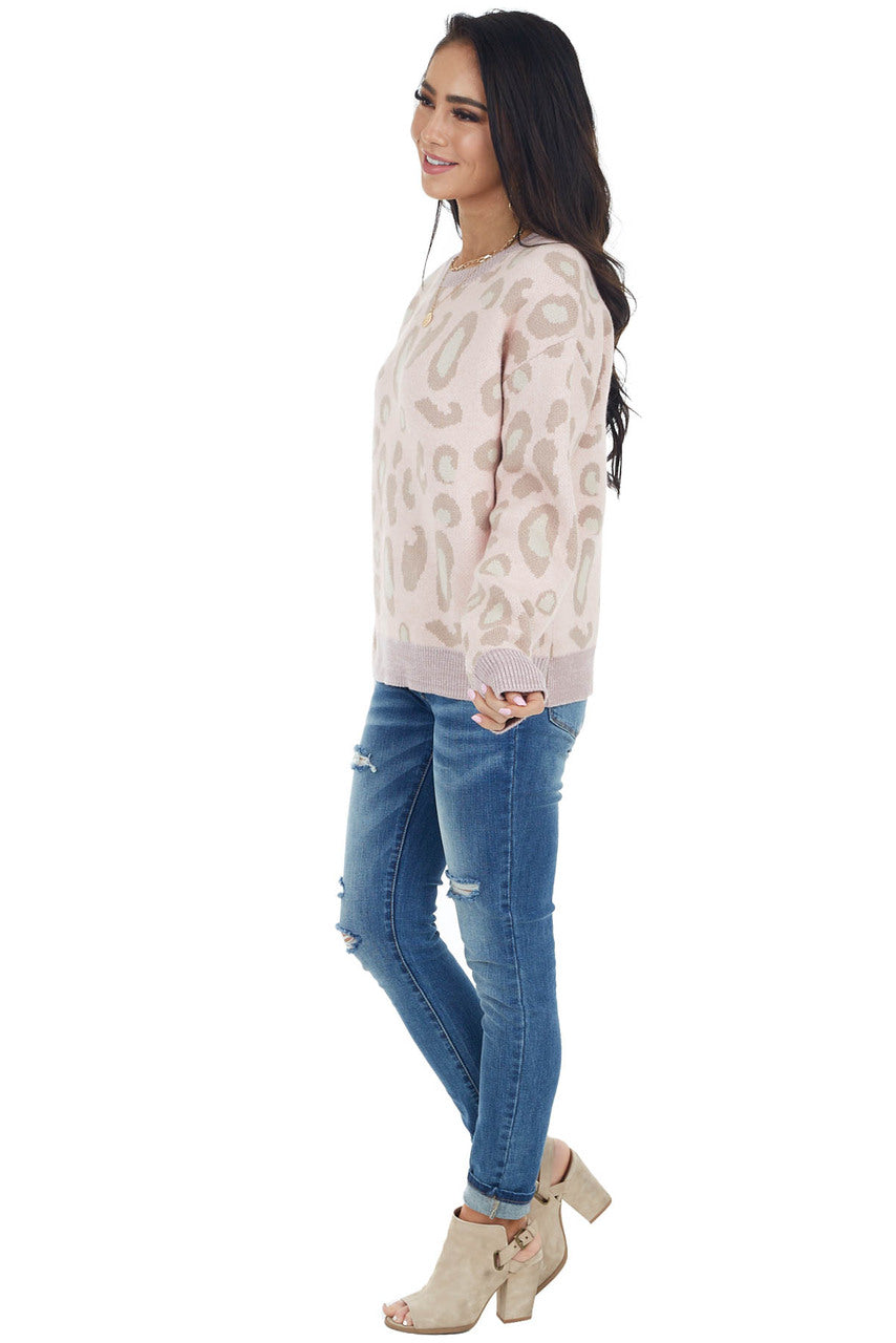 Dusty Blush Leopard Print Long Sleeve Knit Sweater