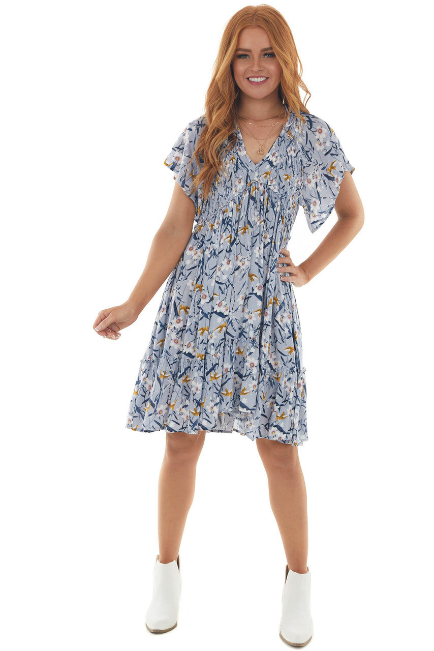 Periwinkle Floral Babydoll Smocked Bust Dress