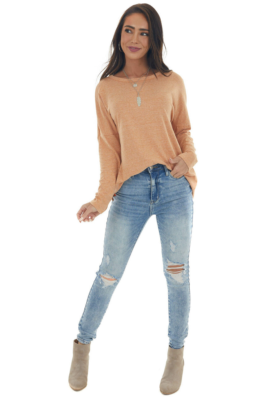 Heathered Pumpkin Criss Cross Back Cut Out Top