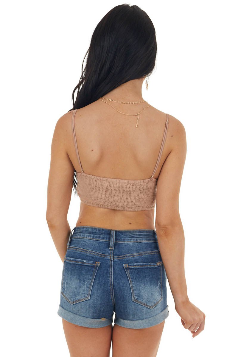 Taupe Cropped Tank Top with Crochet Details