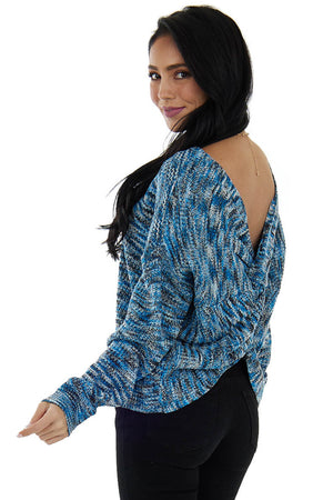 Azure Ribbed Knit Sweater with Twist Detail