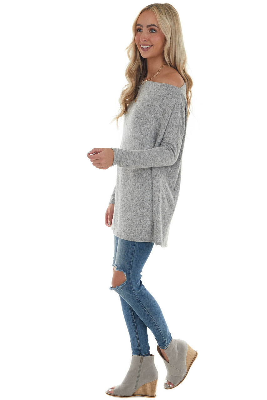 Dove Grey Two Tone Off the Shoulder Long Sleeve Knit Top