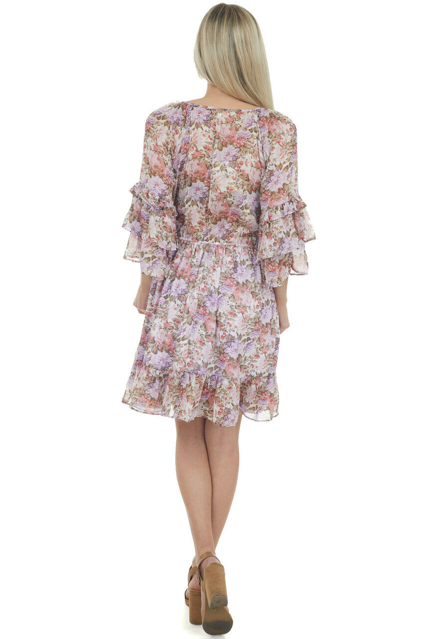 Iris Floral Print Tiered Ruffle Sleeve Dress