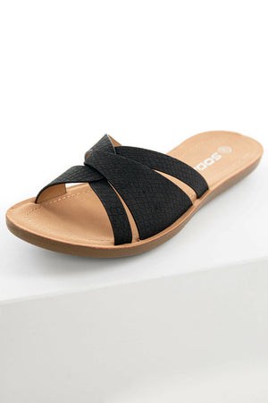 Black and Snakeskin Open Toe Flat Sandal