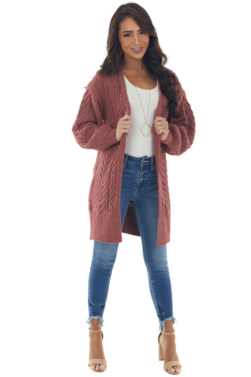 Marsala Chenille Thick Cable Knit Cardigan