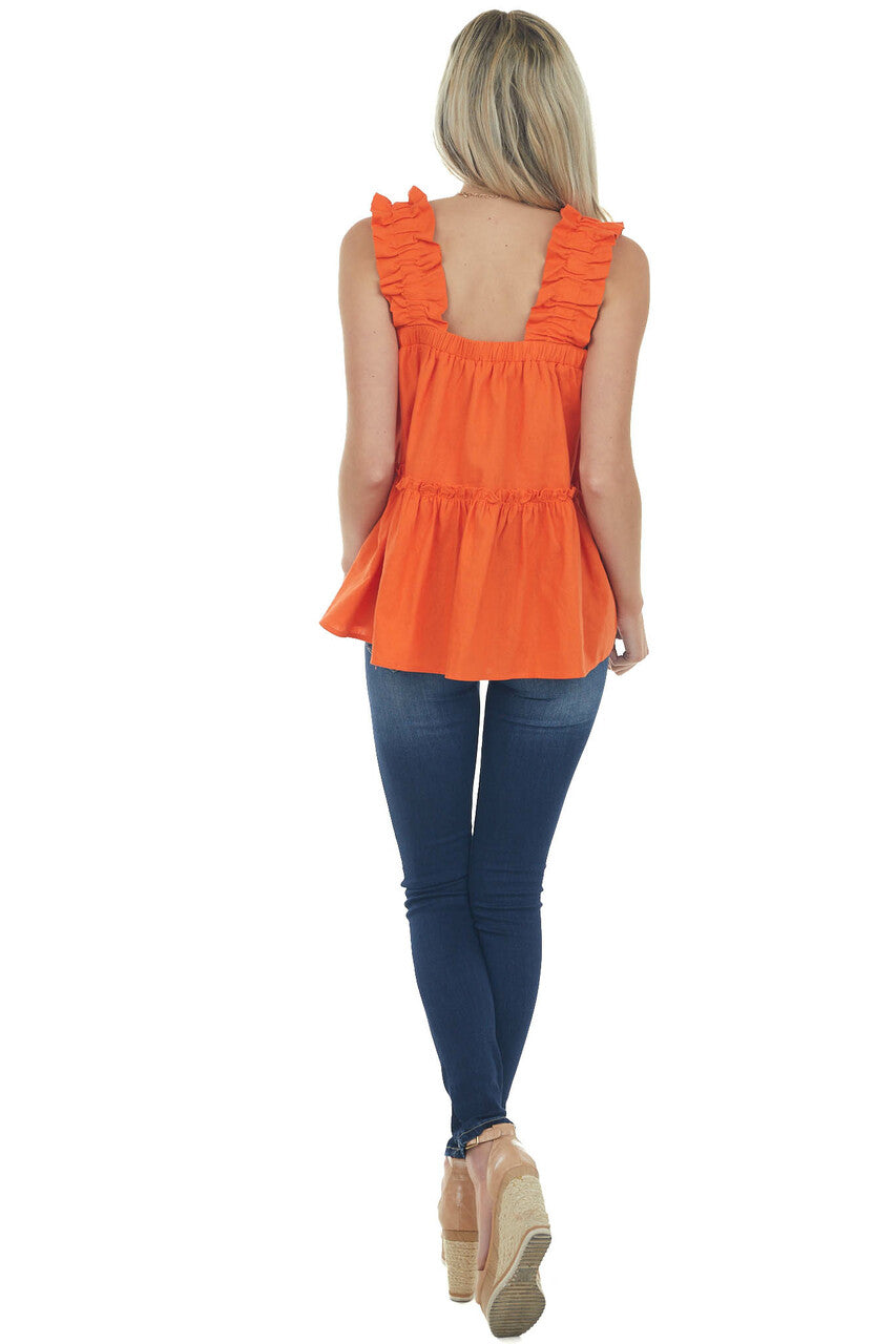 Fire Orange Tank Top with Thick Ruffled Straps