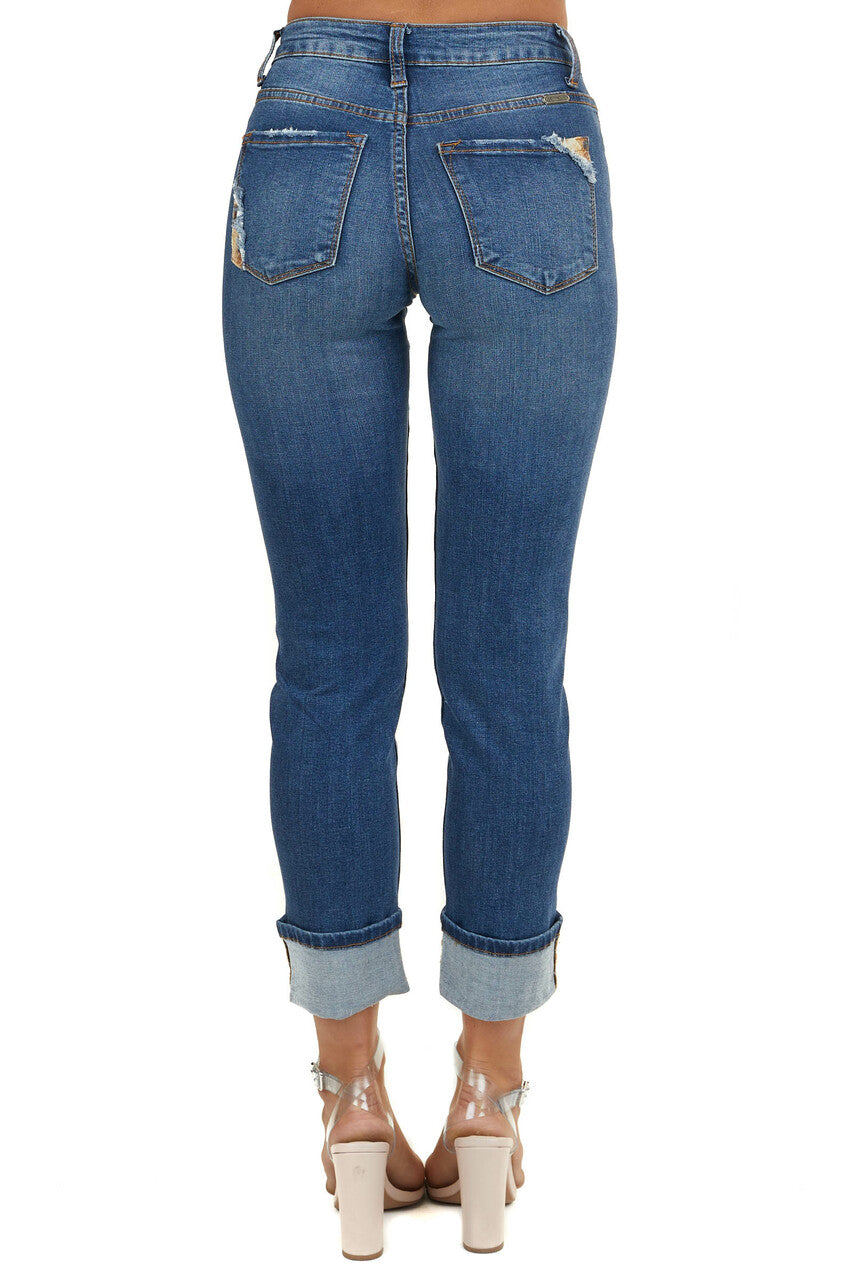 Mid Wash Denim Blue Distressed Animal Print Skinny Jeans