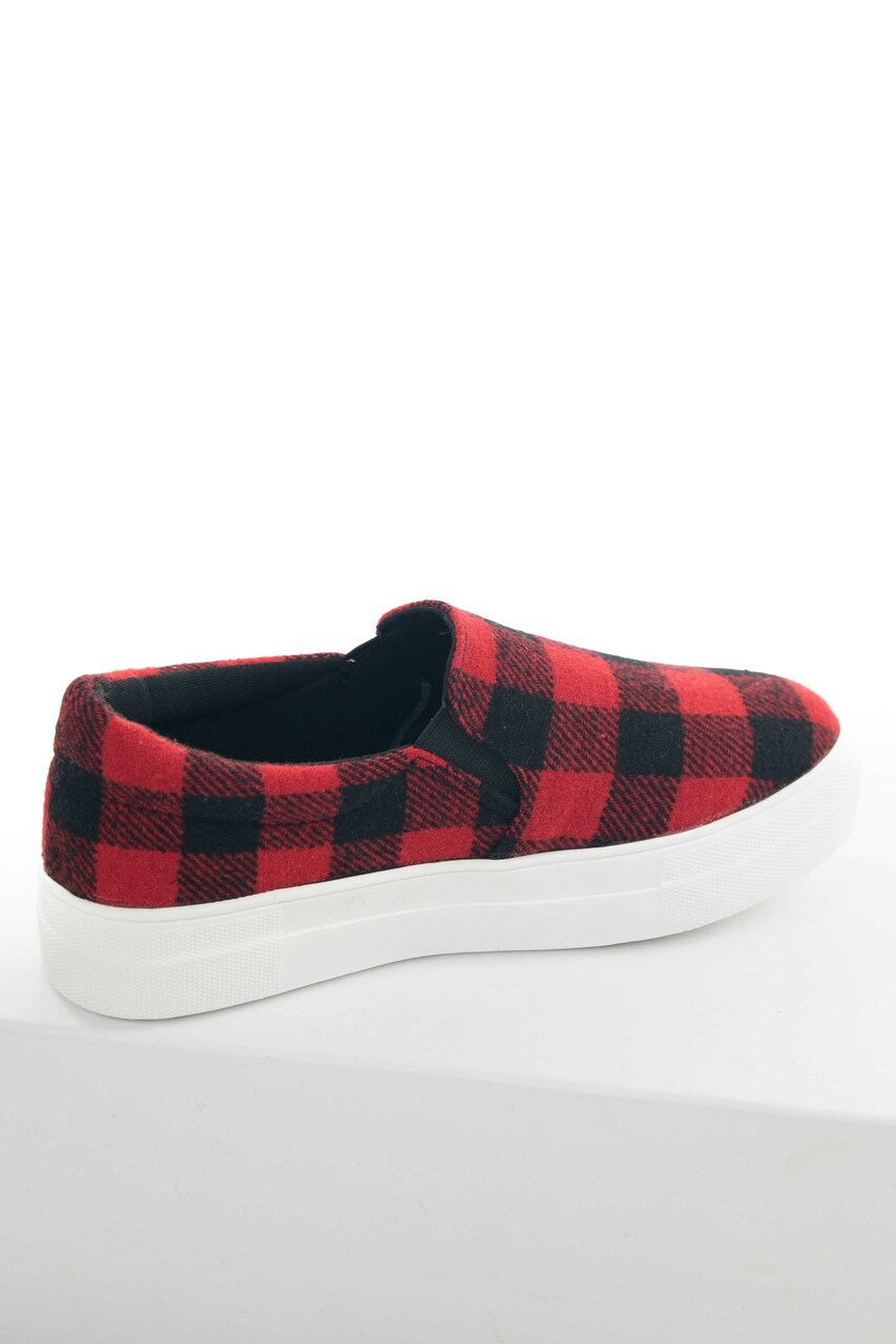 Cranberry Buffalo Plaid Slip On Sneakers 