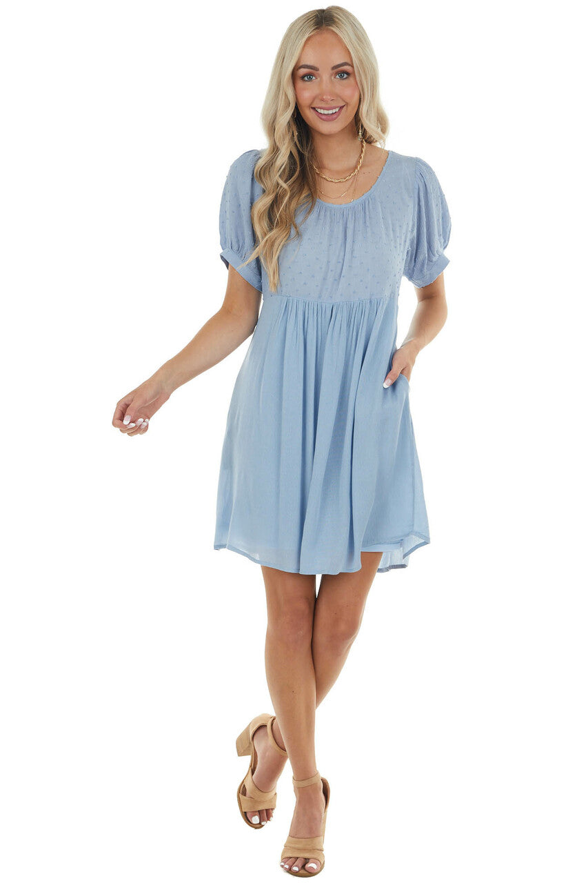 Powder Blue Swiss Dot Short Dress