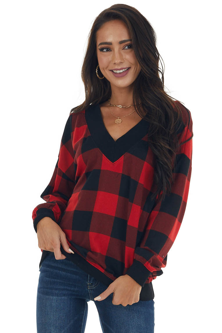 Ruby Buffalo Plaid Long Sleeve Knit Top