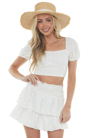 Off White Lace Skirt and Cropped Blouse Set 