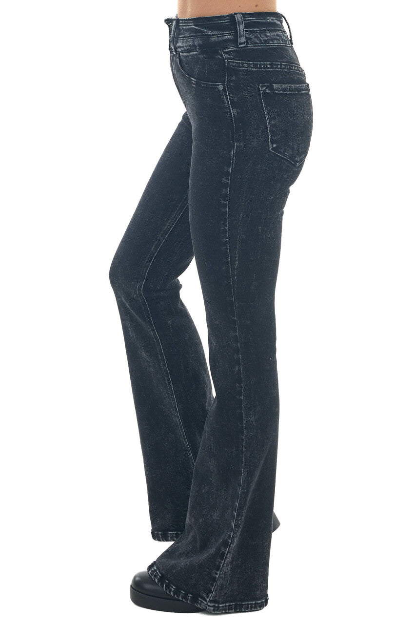 Black Mineral Wash High Rise Flare Leg Jeans