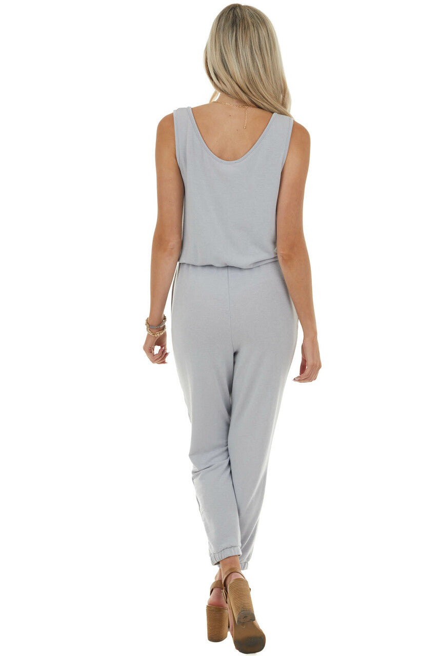 Heather Grey Sleeveless Jumpsuit with Pocket 