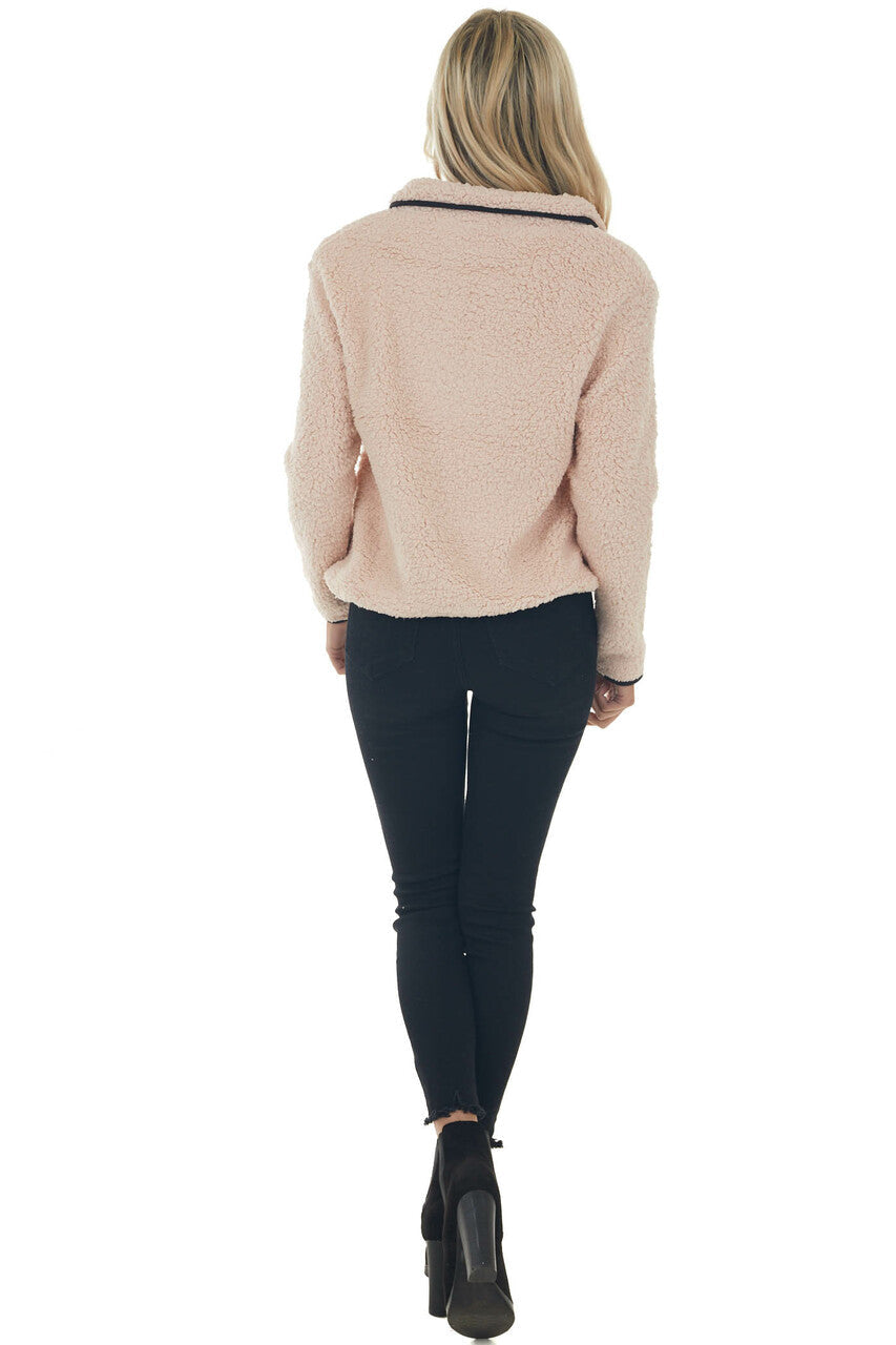 Blush Sherpa Pullover Jacket with Front Pocket