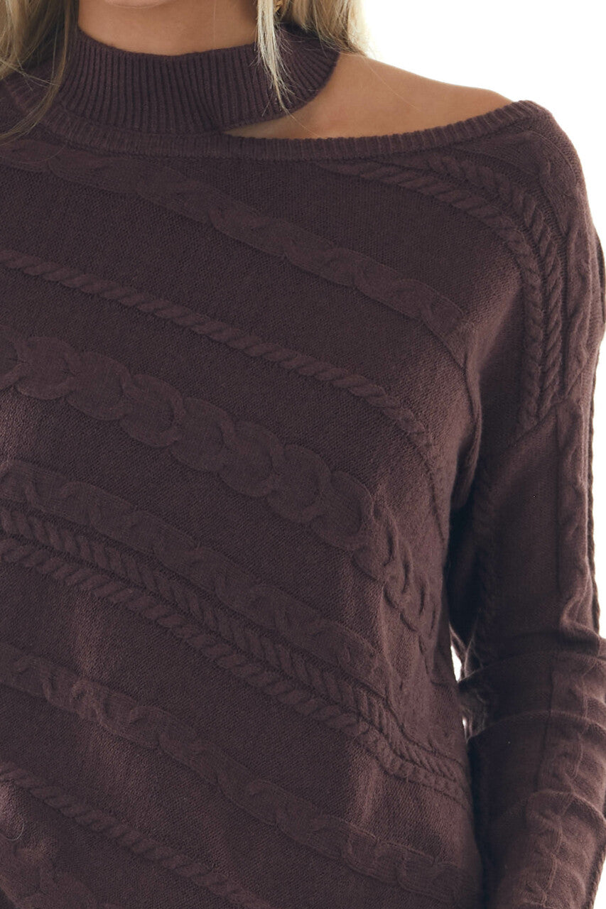 Faded Eggplant Cold Shoulder Knit Sweater Top