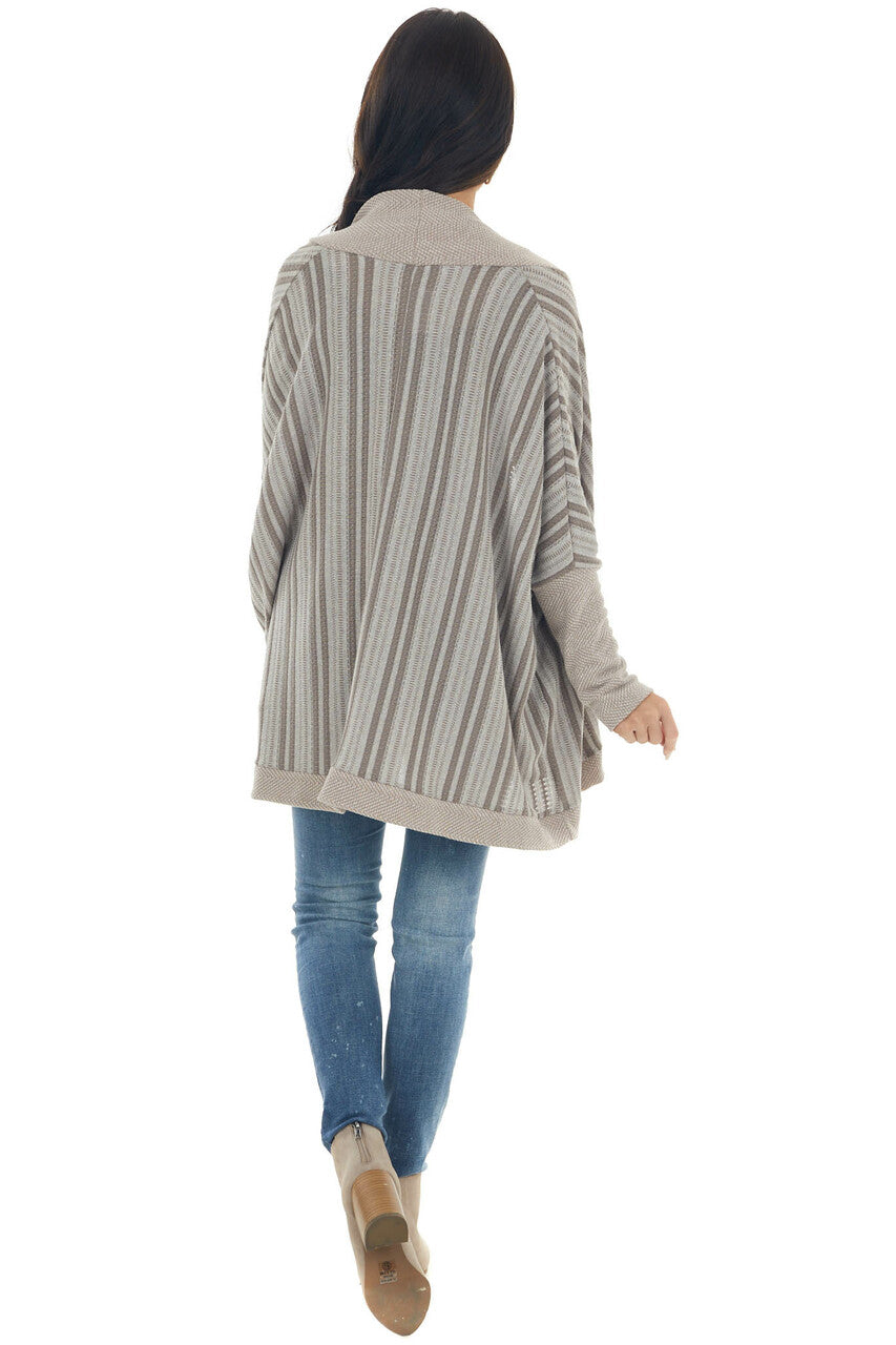 Dark Latte Striped Contrast Trim Cardigan 