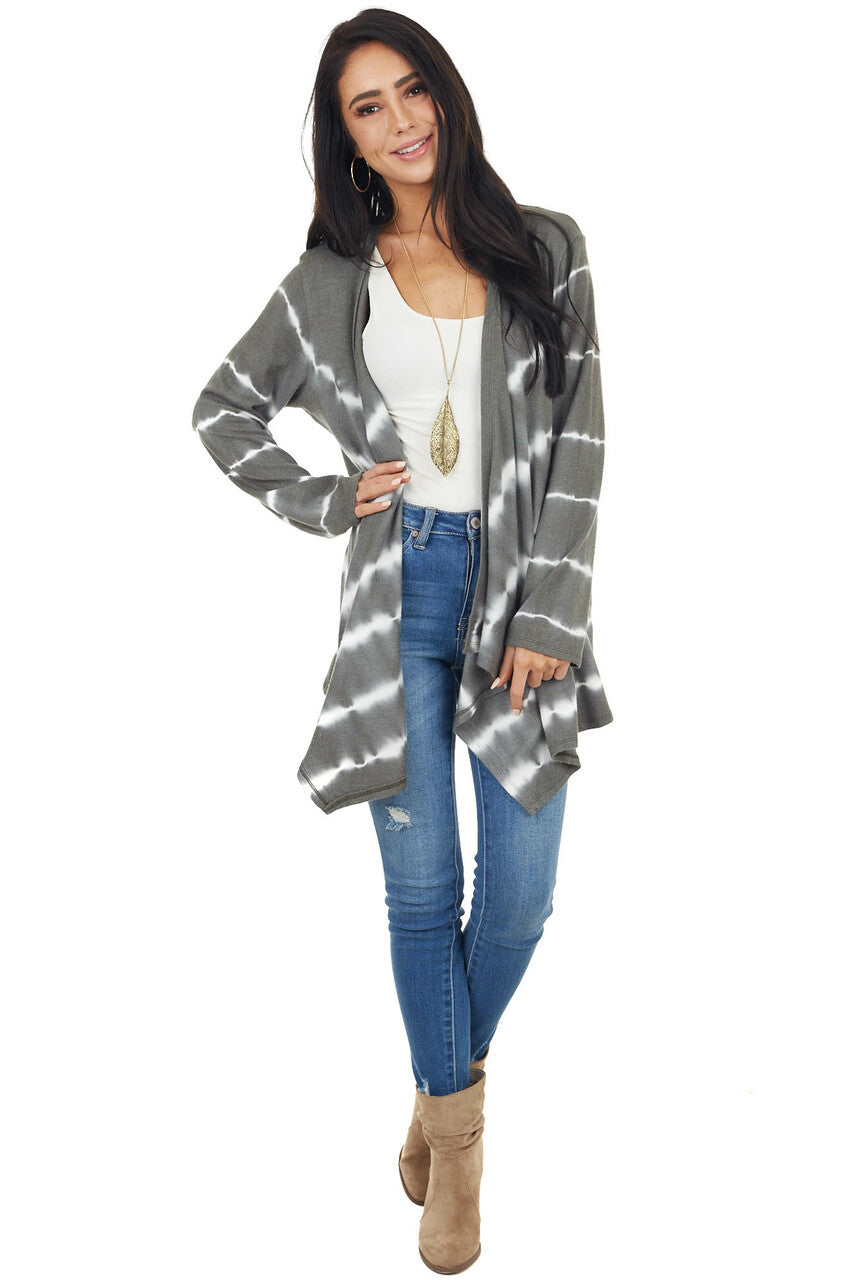 Pewter Green Tie Dye Long Sleeve Open Front Cardigan