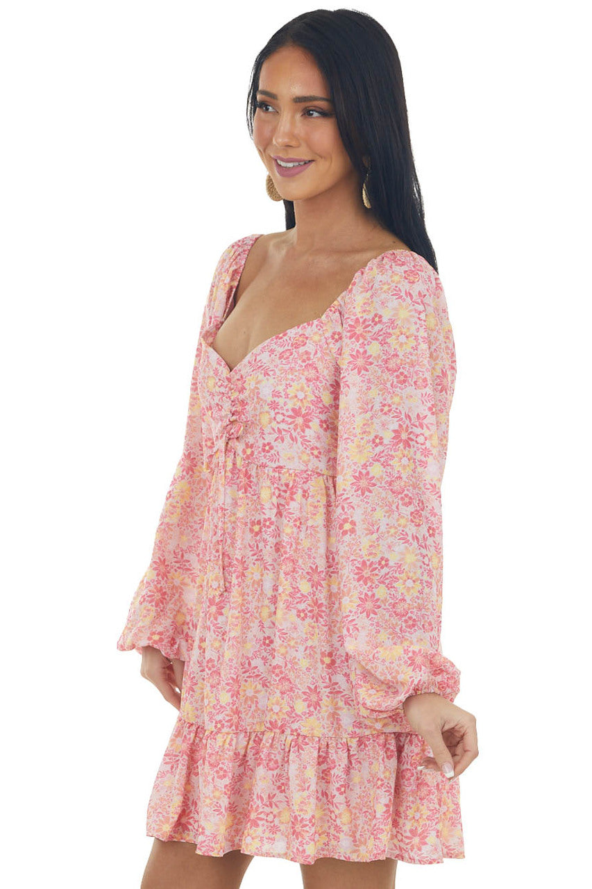 Blush Floral Bubble Sleeve Mini Dress