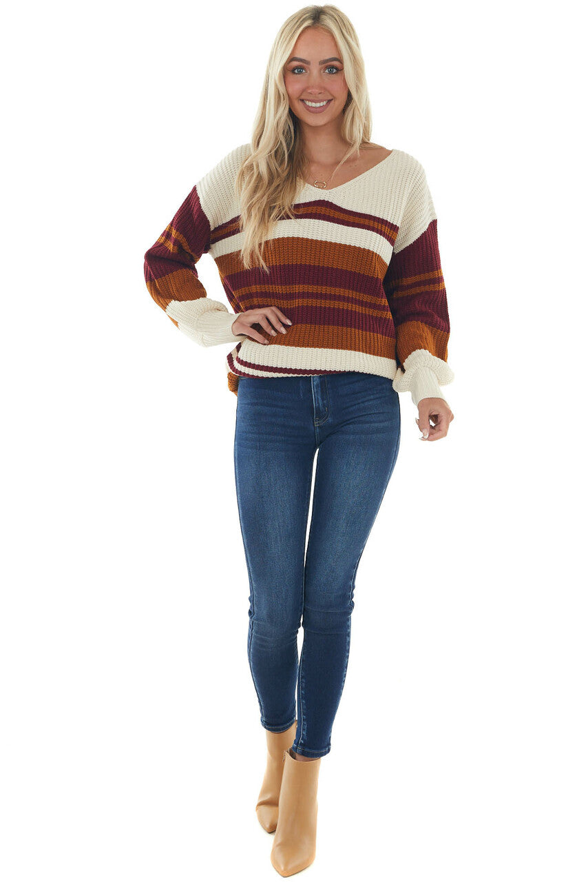 Cream Multi Striped Long Sleeve Knit Sweater