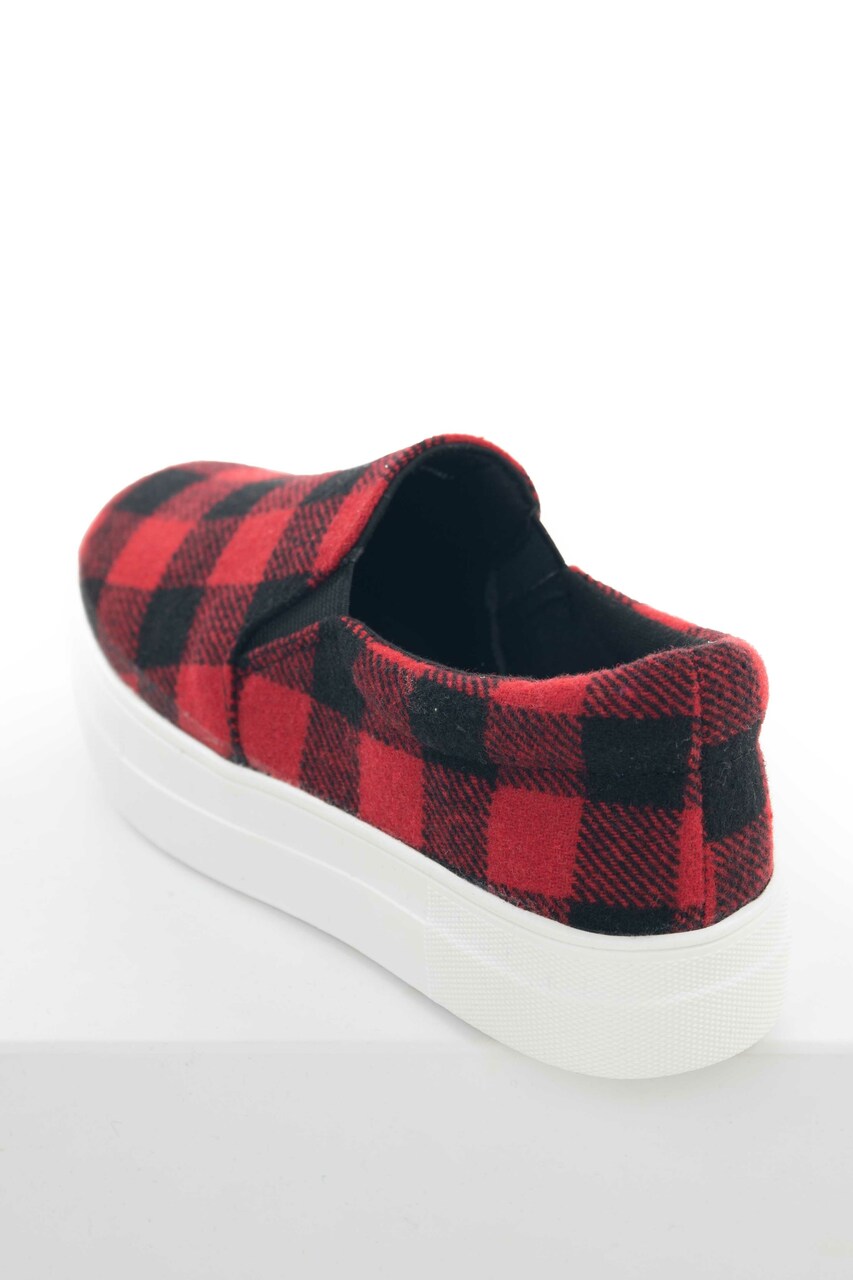 Cranberry Buffalo Plaid Slip On Sneakers 