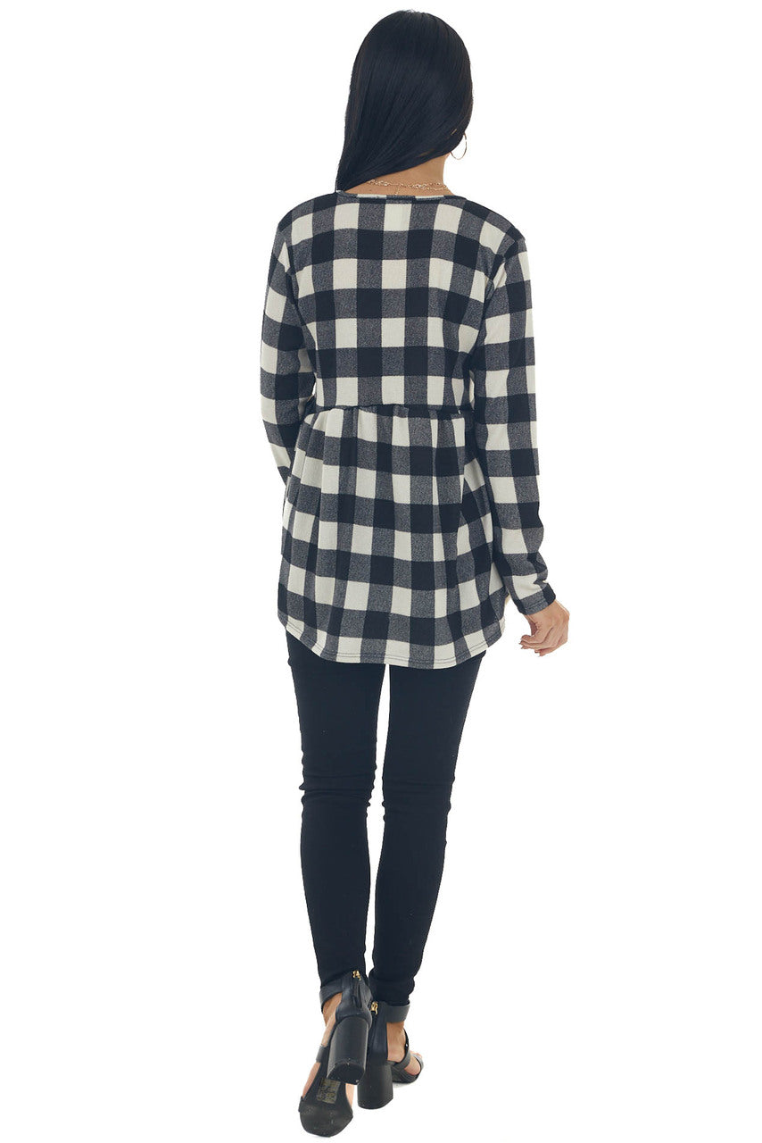 Black Buffalo Plaid Babydoll Sequin Top 