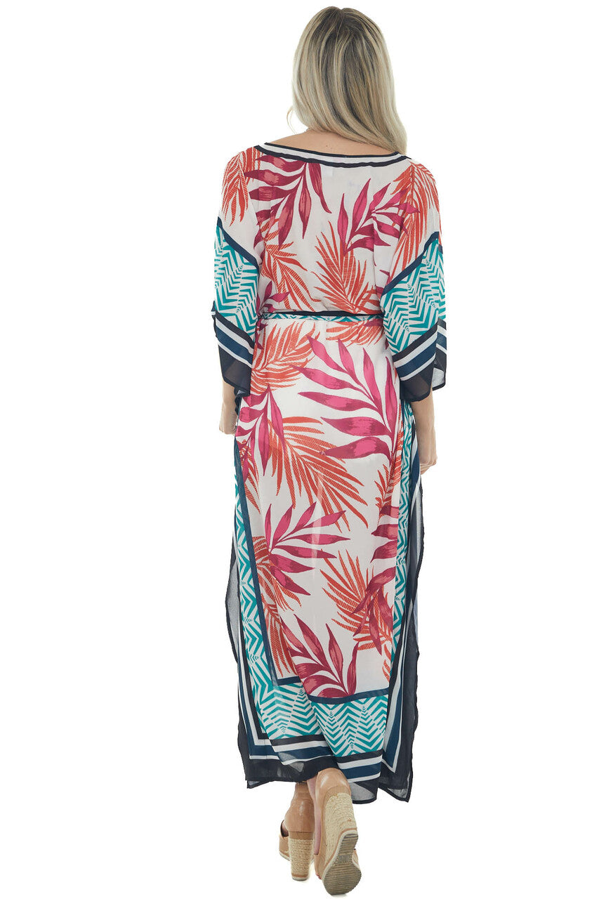 Ivory Abstract Print V Neck Sheer Woven Maxi Dress
