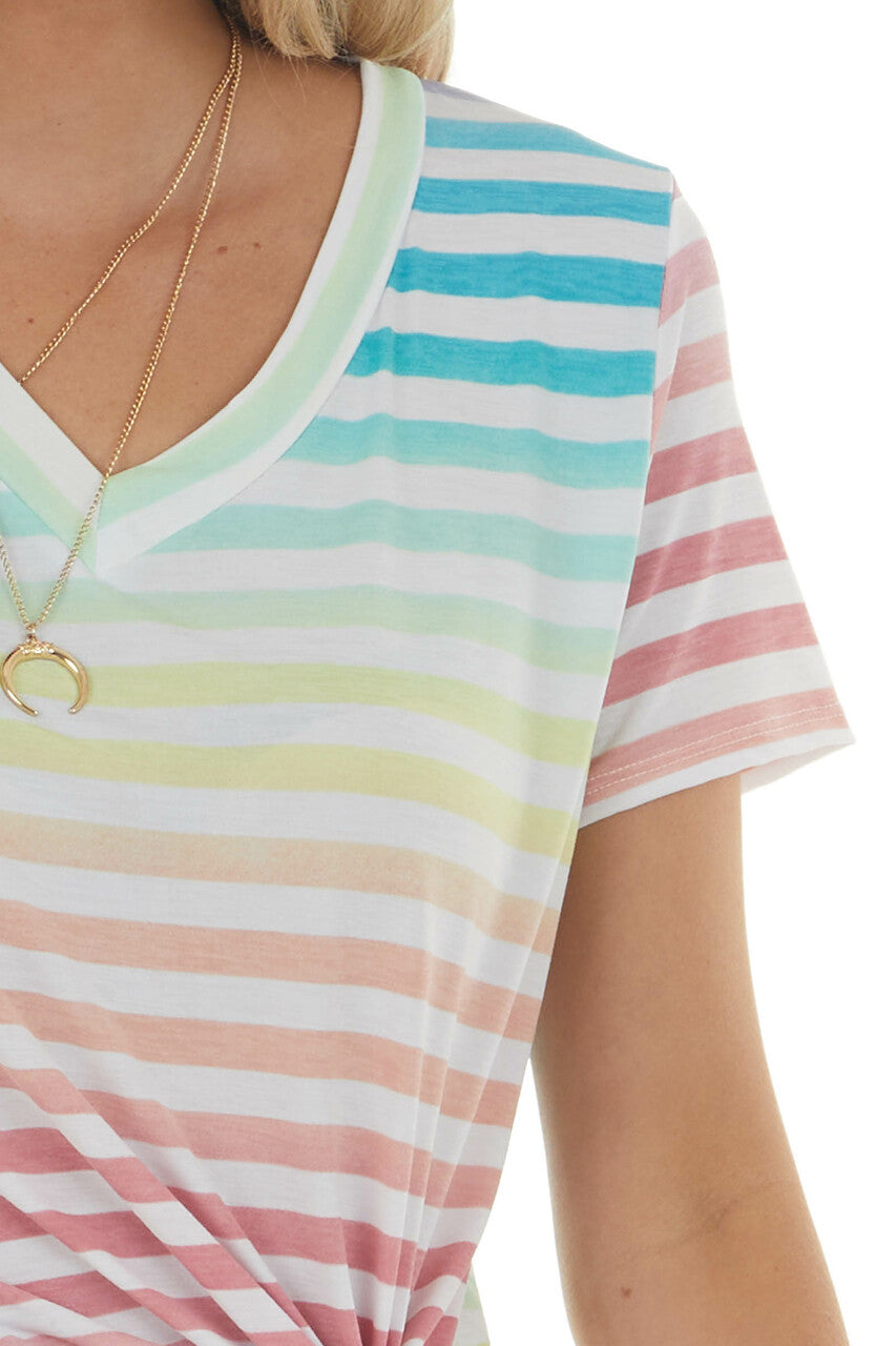 Rainbow Ombre Striped Short Sleeve Knit Tee