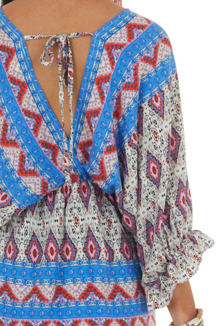 Sapphire Abstract Print Babydoll Surplice Top